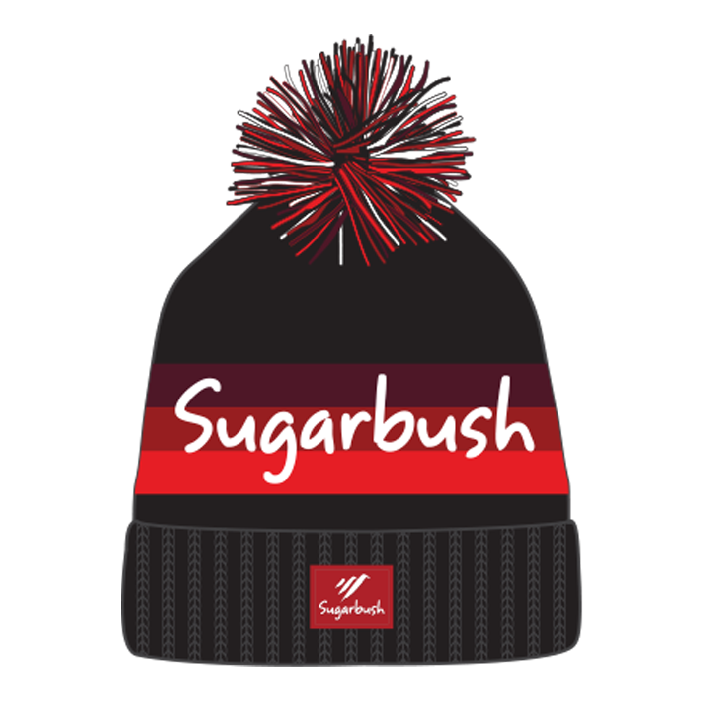 Sugarbush Knit Hat Logo Black, Red Stripe