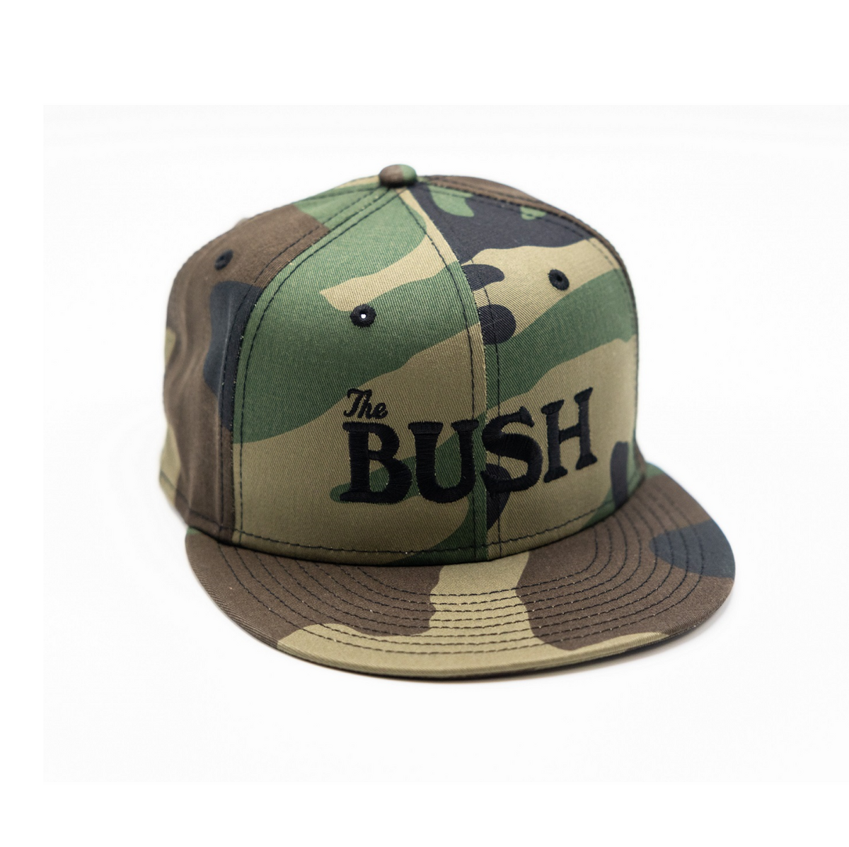 Bush camouflage flat brim trucker hat