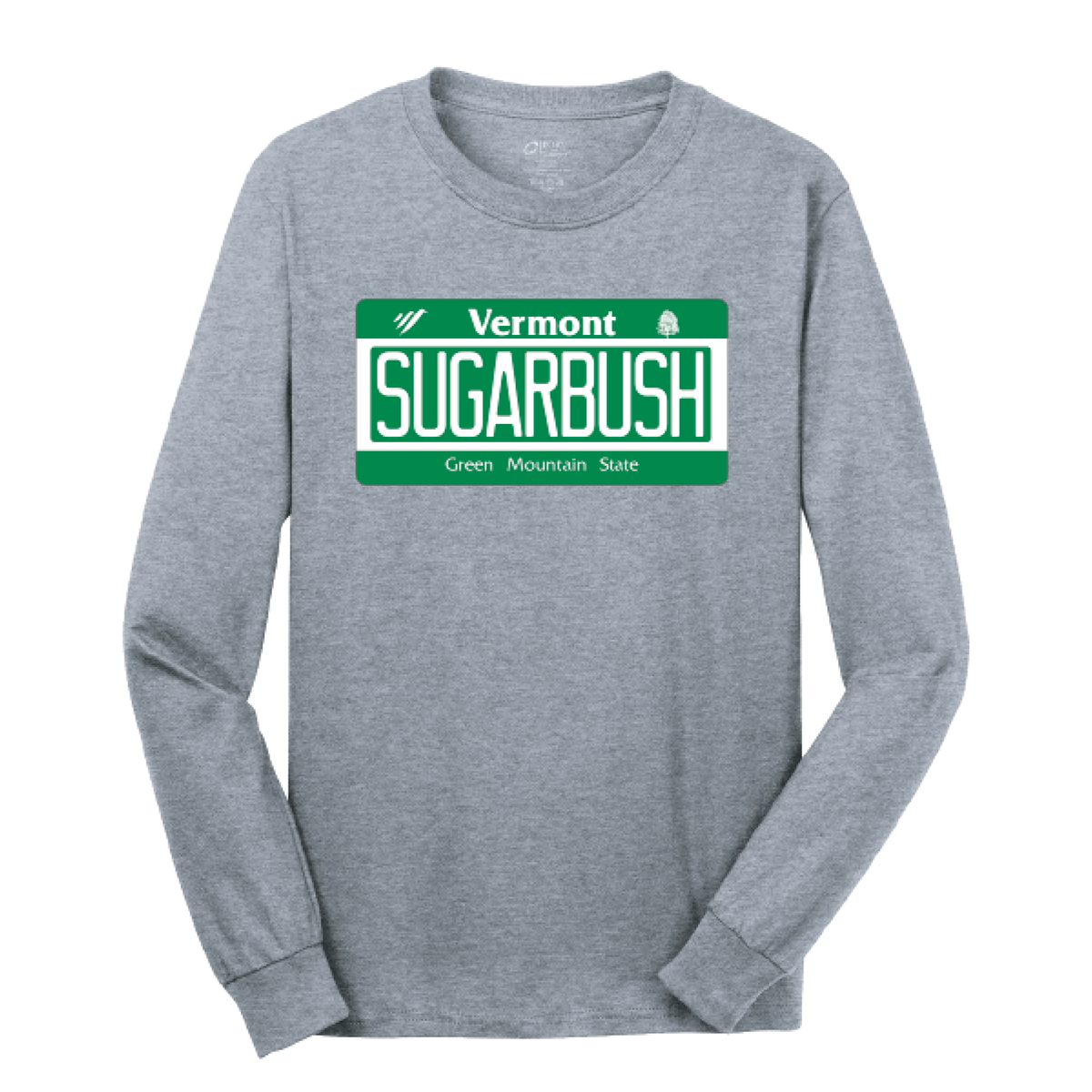 Sugarbush Vermont License Plate Long Sleeve Tee Heather Gray