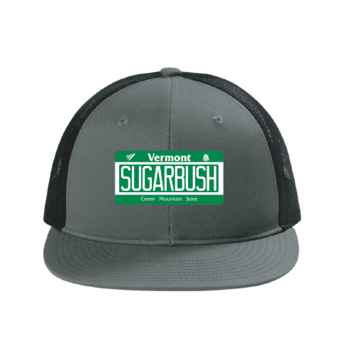 Sugarbush Vermont License Plate Trucker Hat in Graphite and Black