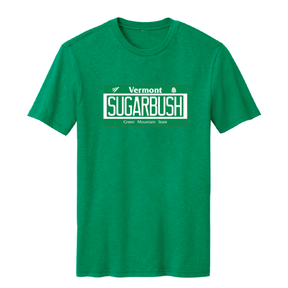 Sugarbush Vermont License Plate Short Sleeve Tee Heather Kelly Green
