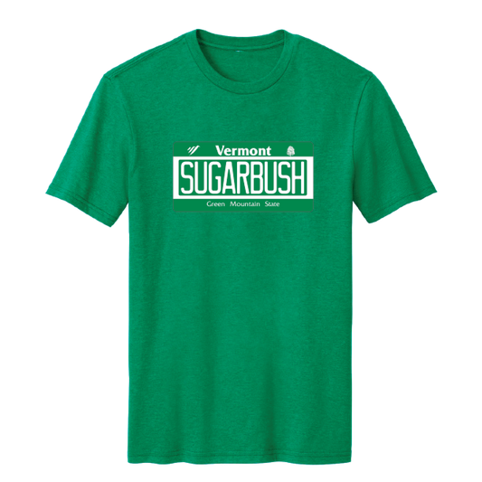 Sugarbush Vermont License Plate Short Sleeve Tee Heather Kelly Green