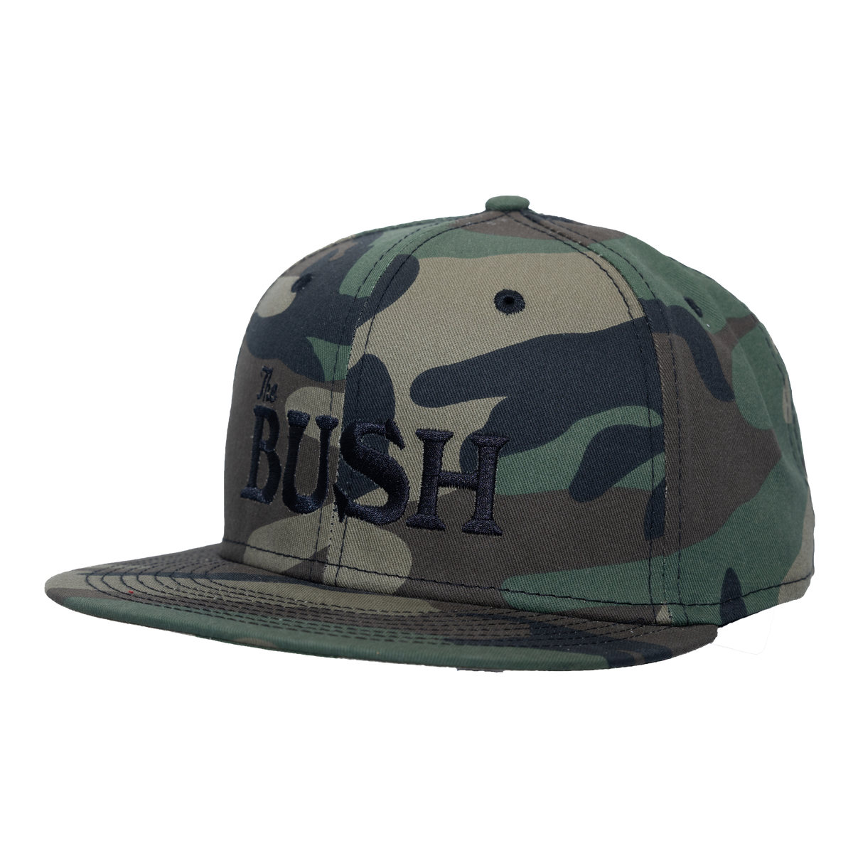 Bush camouflage flat brim trucker hat