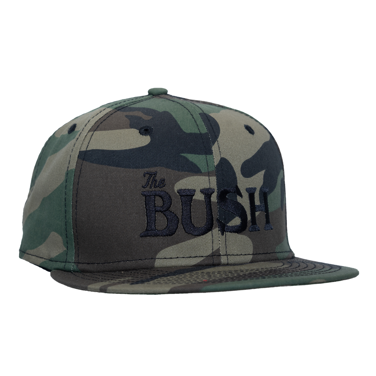 Bush camouflage flat brim trucker hat