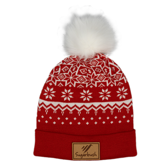 Sugarbush Knit Pom Hat in Red and White