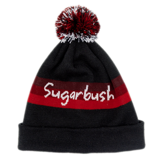 Sugarbush Knit Hat Logo Black, Red Stripe